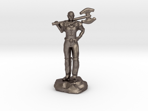 Half Elf Barbarian Woman with Great Axe in Polished Bronzed Silver Steel