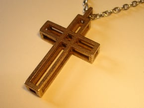 Boxed Cross Pendant in Polished Bronzed Silver Steel