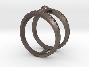Double Ring Size 7 in Polished Bronzed Silver Steel