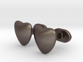 Half heart Cufflinks in Polished Bronzed Silver Steel