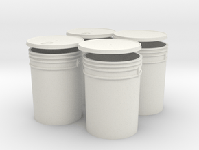 1:6 Scale 5 gal Buckets 4X set in White Natural Versatile Plastic