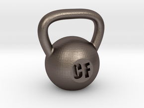Crossfit Kettlebell Weight Pendant and Keychain in Polished Bronzed Silver Steel