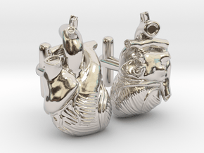 Anatomical Heart Cufflinks Pair (Front and Back) in Platinum