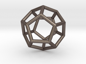 0022 Fullerene c20ih Bonds (Dodecahedron) in Polished Bronzed Silver Steel