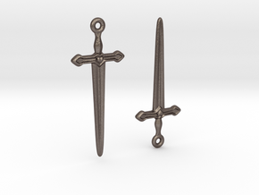 Dagger Earrings01 in Polished Bronzed Silver Steel