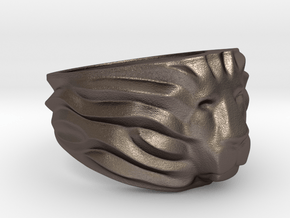 Lion's Head Ring in Polished Bronzed Silver Steel