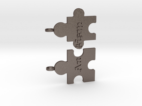 Autism Puzzle Peices Necklace in Polished Bronzed Silver Steel