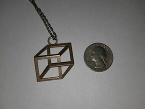 Impossible Cube Necklace in Polished Bronzed Silver Steel