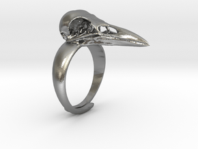 Crow Ring With Logo in Natural Silver