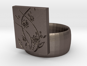 Flower  Ring Version 2 in Polished Bronzed Silver Steel