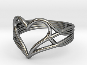 Woven Heart Ring - Larger (Size 7) in Fine Detail Polished Silver
