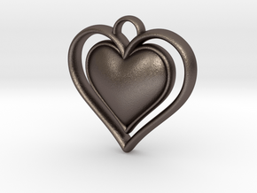 Framed Heart Pendant in Polished Bronzed Silver Steel