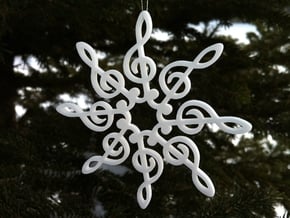 Treble Clef Snowflake Ornament in White Natural Versatile Plastic