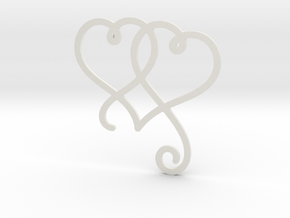 Linked Swirly Hearts (Thin) in White Natural Versatile Plastic