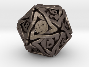 'Twined' Dice D20 MTG Spindown Life Counter Die 32 in Polished Bronzed Silver Steel