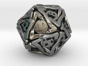 'Twined' Dice D20 Gaming Die (24 mm) in Polished Silver