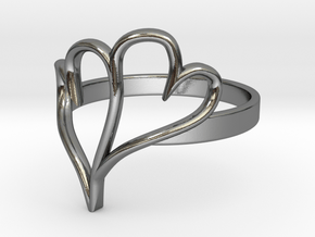 Double Heart Ring (Sz 6) in Polished Silver