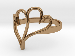 Double Heart Ring (Sz 6) in Polished Brass