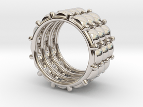 CACTUS 3 RING  S 7.5 in Rhodium Plated Brass