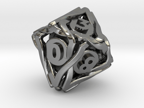 'Twined' Dice D10 Gaming Die (18 mm) in Polished Silver
