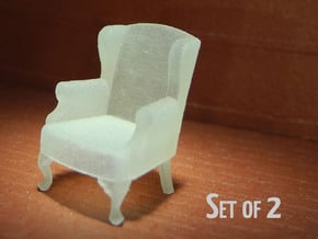1:48 Queen Anne Wingback Chairs (Set of 2) in Tan Fine Detail Plastic