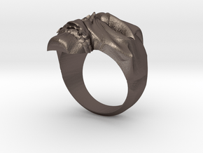 Skull Ring size 14 in Polished Bronzed Silver Steel