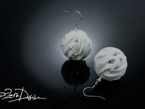 Globe Wave Earrings / Fireball Handmade Earrings in White Natural Versatile Plastic