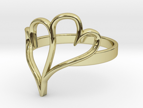 Double Heart Ring (Sz 6) in 18k Gold Plated Brass