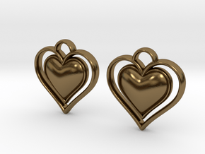 Framed Heart Earrings in Polished Bronze