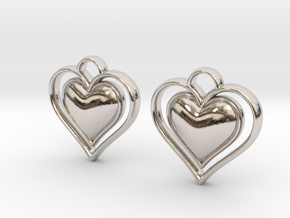Framed Heart Earrings in Rhodium Plated Brass
