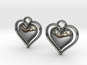 Framed Heart Earrings in Polished Silver