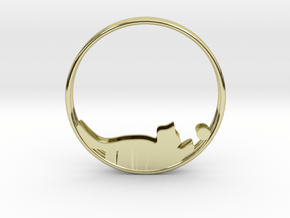 Cat Playing Ball Hoop Earrings 40mm in 18K Gold Plated