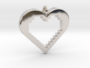 Pixel Heart in Rhodium Plated Brass