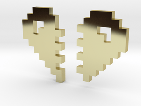 2 Halfs of an 8 Bit Heart (Pixel Heart) in 18K Gold Plated