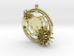 2 Inch Chrysanthemum And Skull Pendant in 18K Gold Plated