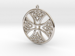 Round Celtic Cross Pendant in Rhodium Plated Brass: Large
