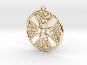Round Celtic Cross Pendant in 14k Gold Plated Brass: Medium