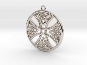 Round Celtic Cross Pendant in Rhodium Plated Brass: Medium