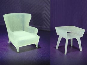 1:48 Wingback Chair Set in Tan Fine Detail Plastic