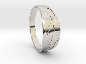 Size 9 M G-Clef Ring Engraved in Rhodium Plated Brass