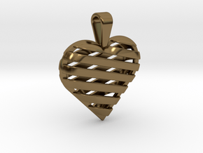 Striped heart pendant in Polished Bronze
