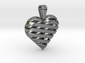 Striped heart pendant in Fine Detail Polished Silver