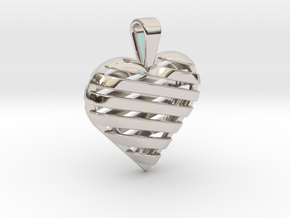 Striped heart pendant in Rhodium Plated Brass