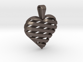 Striped heart pendant in Polished Bronzed Silver Steel