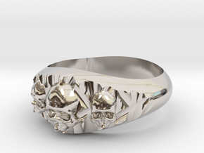 Cutaway Ring With Skulls Sz 7 in Rhodium Plated Brass