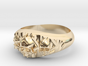 Cutaway Ring With Skulls Sz 13 in 14k Gold Plated Brass