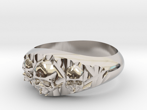Cutaway Ring With Skulls Sz 13 in Rhodium Plated Brass