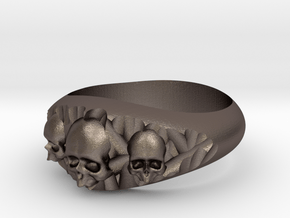 Cutaway Ring With Skulls Sz 13 in Polished Bronzed Silver Steel