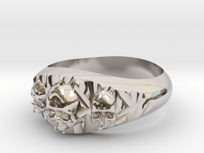 Cutaway Ring With Skulls Sz 8 in Rhodium Plated Brass