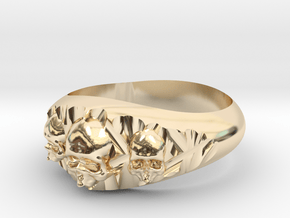 Cutaway Ring With Skulls Sz 9 in 14k Gold Plated Brass